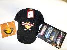 1 black cap with tag, HRC logo magnet, HRC shot glasses 4 pack