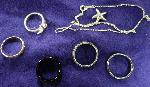 3 Tungsten rings, 2 women's rings, 1 Peretti necklace