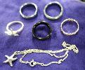 3 Tungsten rings, 2 women's rings, 1 Peretti necklace