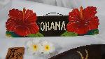 Wooden Ohana Hand Carved Hibiscus Wall Sign & Plumeria Flower Hair Clips